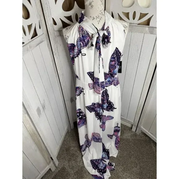 New! New York & Company Multi Color Butterfly Dress White Purple Size XL - Picture 3 of 8